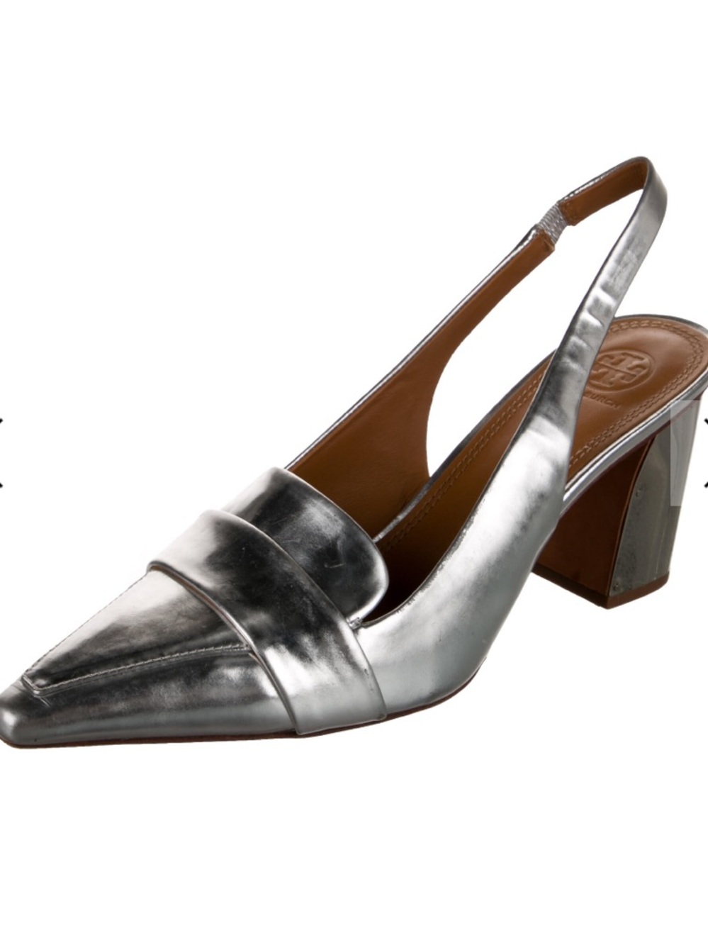 Tory Burch metallic silver sling back heels size 11